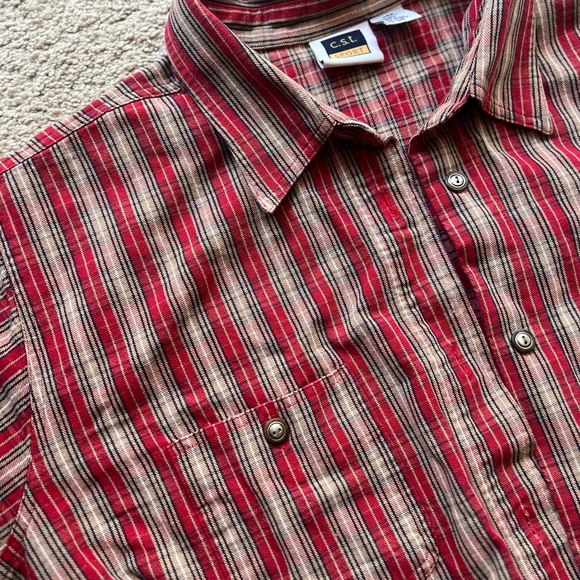 90s Vintage Red Plaid Heavyweight Cotton Overshirt Jqcket Plus 26 4X CST Sport - Picture 5 of 6